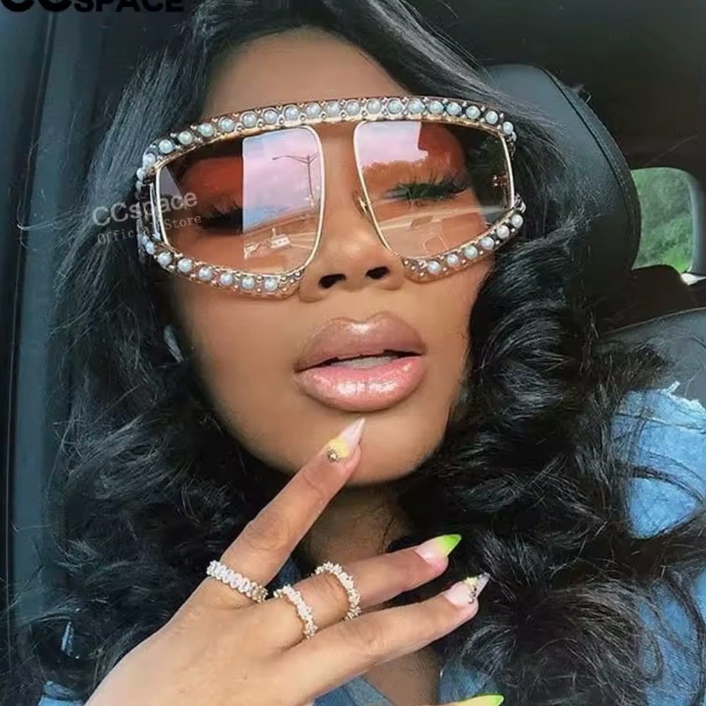 Stud-Embellished Black Sunglasses with Orange Mirrored Lenses